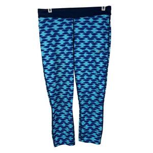 Nike Womens Dri-Fit Printed Relay Cropped Leggings Blue Patterned Size Medium